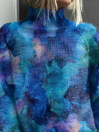Abstract Floral Pattern on Water, Printed Turtleneck Sweater