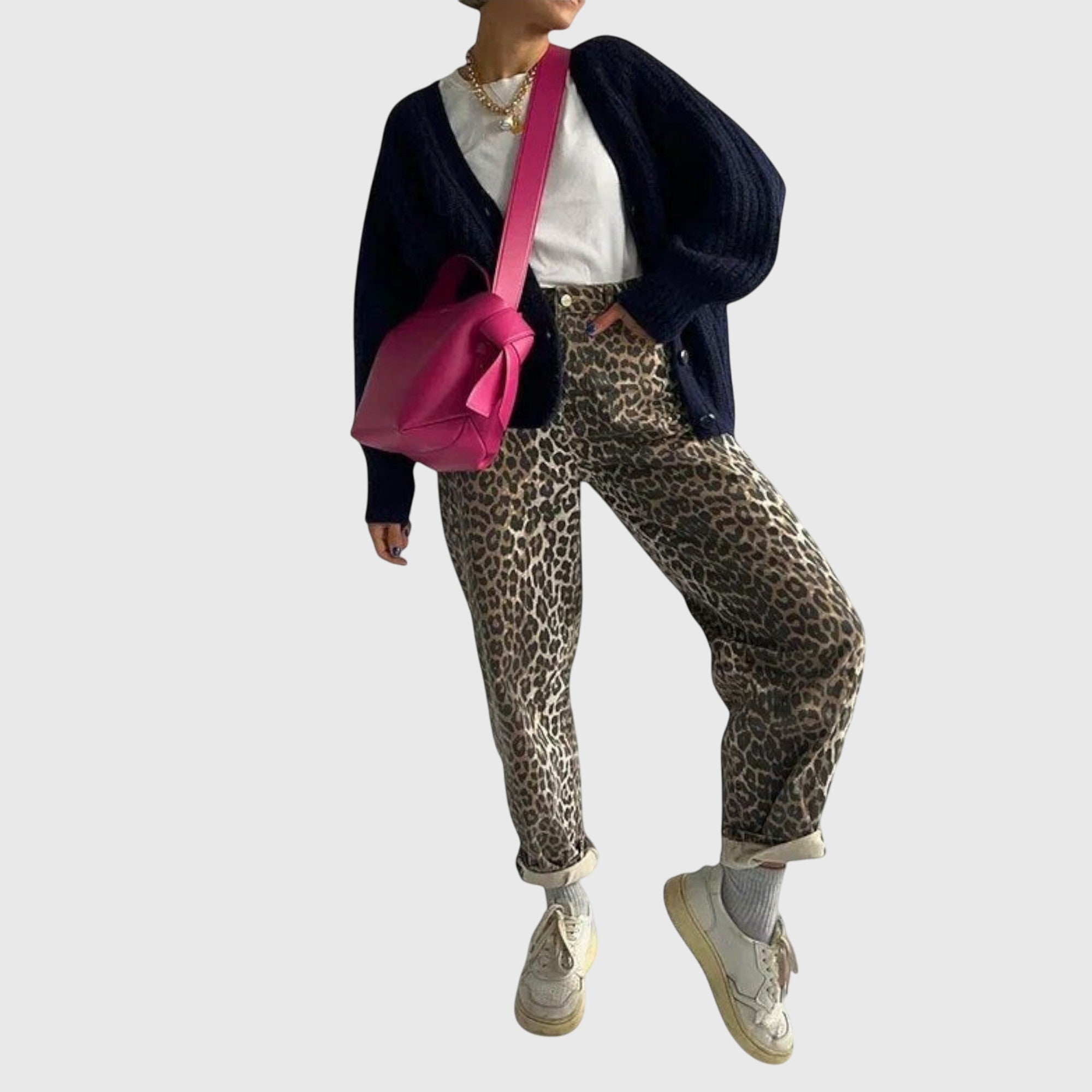 Chandra - Vintage Jeans with Leopard Print